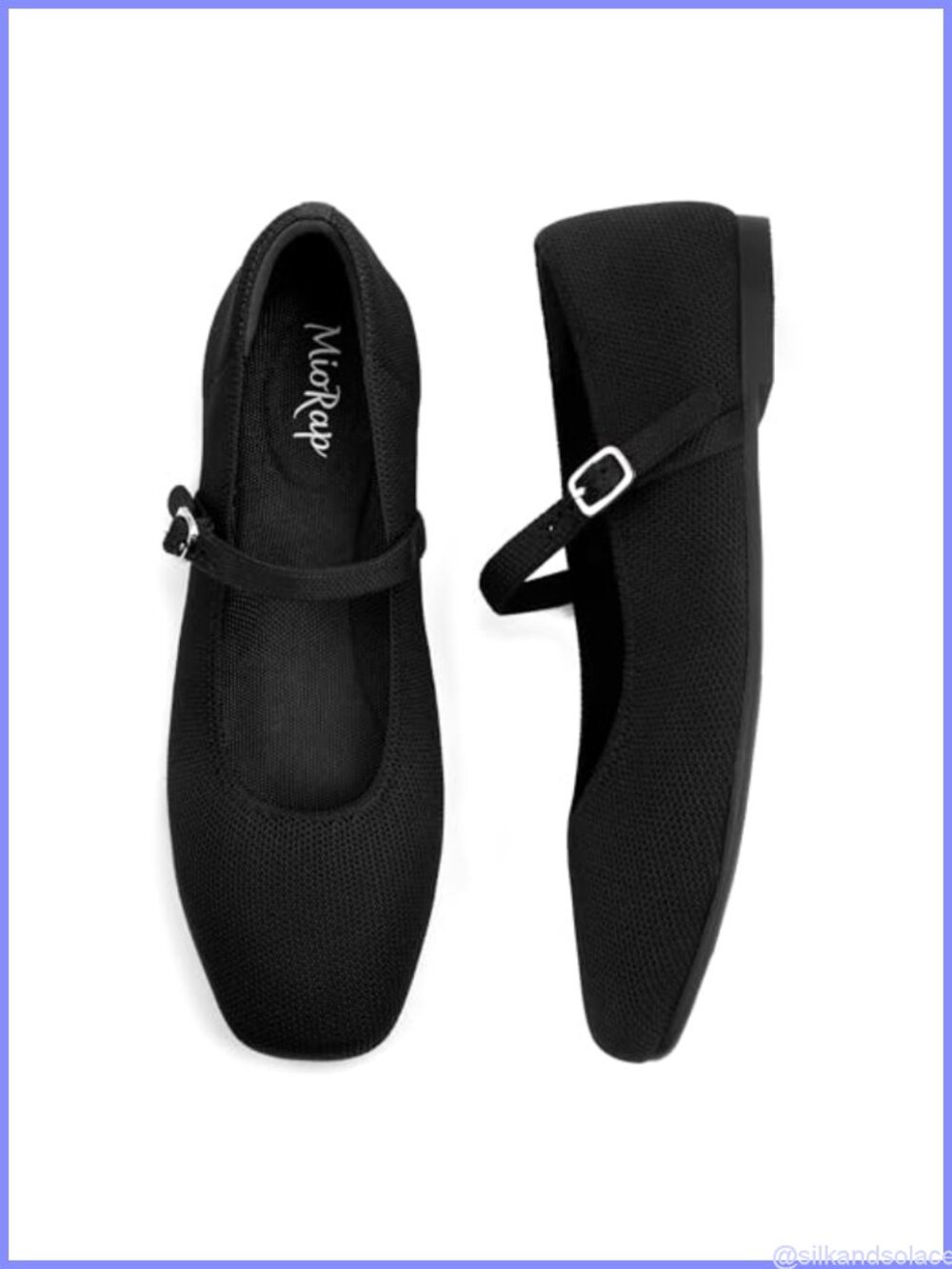 Knit Mary Jane Flats Square Toe Adjustable Strap Comfort Work Shoes